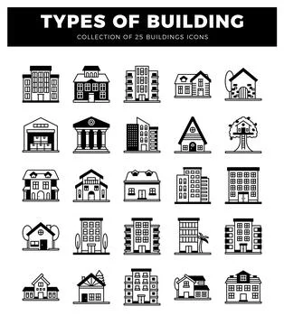 Building icons collection for architectural design on white background Ilustración de archivo