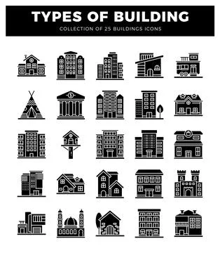 Building icons collection featuring diverse architectural styles. from hous.. Ilustração Stock