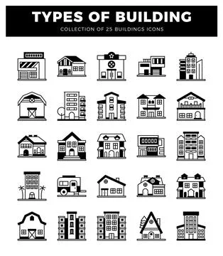 Building icons collection on a white background Ilustración de archivo