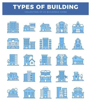 Building icons collection on white background Ilustración de archivo