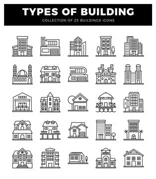 Building icons collection on white background Ilustración de archivo