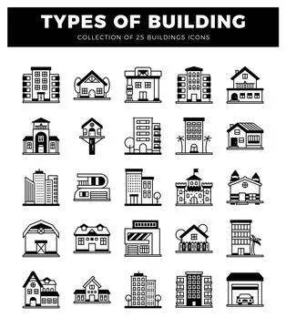 Building icons collection on white background Ilustración de archivo