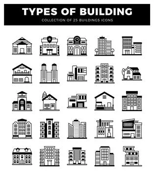 Building icons for design projects. presented on a white background. Ilustración de archivo