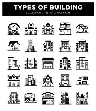 Building icons with different architectures Ilustración de archivo