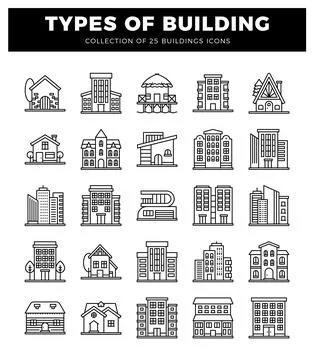 Building icons displayed on a white background.  Architectural elements and.. 스톡 일러스트