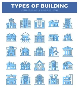 Building icons. diverse architectural styles. flat design. set on a white b.. Ilustración de archivo