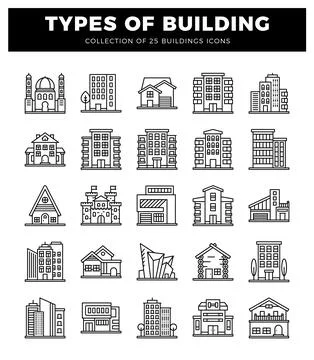 Building icons. diverse structures and architectural styles. isolated on whit Stock Illustration