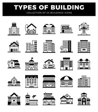 Building icons. diverse structures. white background Stock Illustration
