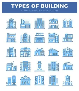 Building icons in flat blue style with white background. representing diver.. Ilustración de archivo