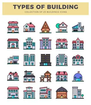 Building icons with flat design in a clean grid layout Stock Illustration