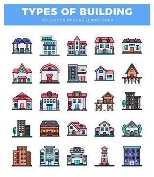 Building icons. flat design. graphic illustration. Ilustración de archivo