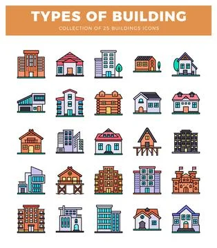 Building icons. flat design. Ilustración de archivo
