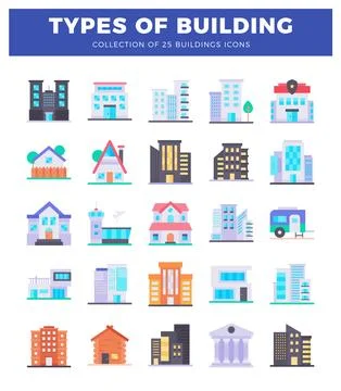 Building icons. flat design. modern and traditional structures Ilustración de archivo