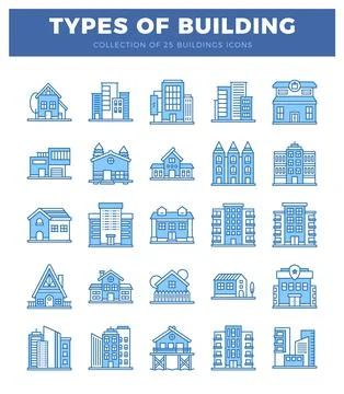 Building icons in a flat design style. presented on a white background. Stockillustratie
