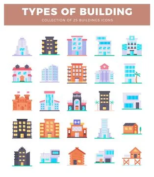 Building icons in flat design style Ilustración de archivo