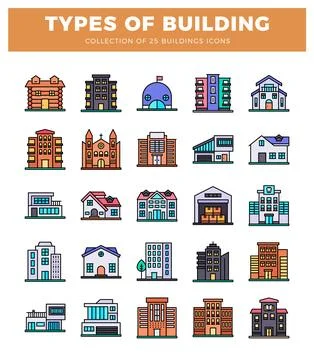 Building icons in flat design on a white background Ilustración de archivo