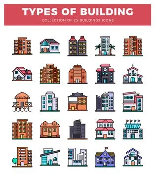 Building icons in flat design on white background. Stock Illustration