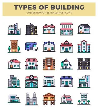 Building icons in a flat. modern style for design projects. Ilustración de archivo