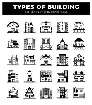 Building icons in a flat. modern style. isolated on a white background. Ilustración de archivo