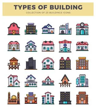 Building icons in flat vector style. Stock Illustration