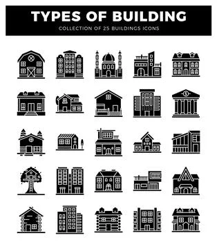 Building icons. graphic design elements. various architectural styles. urba.. Stock Illustration