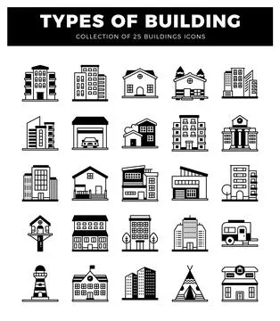 Building icons in a graphic design format Ilustración de archivo