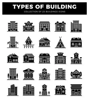Building icons for graphic design projects. Ilustración de archivo