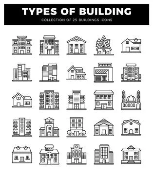 Building icons for graphic design projects. set against a white background Ilustración de archivo