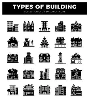 Building icons in a grid format Ilustración de archivo