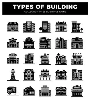 Building icons in a grid format. Stock Illustration
