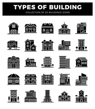 Building icons in a grid. Ilustração Stock