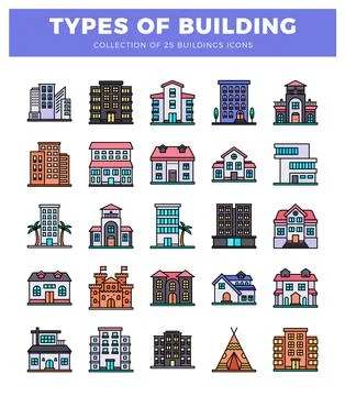 Building icons in a grid layout. flat design style Ilustración de archivo
