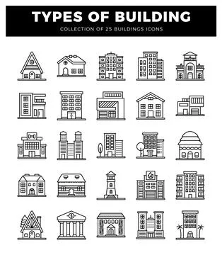 Building icons in a grid layout. Ilustración de archivo