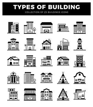 Building icons in a grid layout. Ilustración de archivo