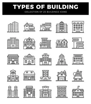 Building icons in a grid layout. Ilustración de archivo