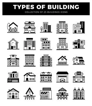 Building icons in a grid layout. Ilustración de archivo