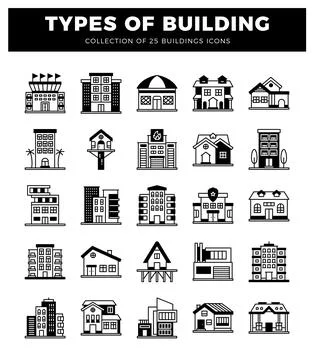 Building icons in a grid layout Ilustración de archivo