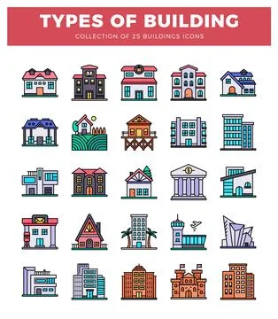 Building icons in a grid layout. a modern illustration. Stock Illustration