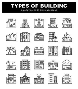 Building icons in a grid layout on a white background Ilustración de archivo