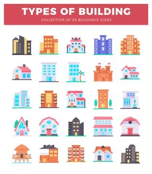 Building icons in a grid on a white background Ilustración de archivo