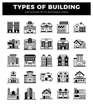 Building icons. Ilustración de archivo
