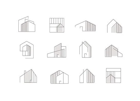 Building icons in modern linear style white bg Ilustración de archivo