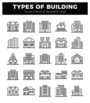 Building icons in a modern linear style. Ilustración de archivo