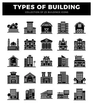 Building icons presented in a graphic design. Stock Illustration