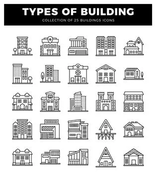 Building icons presented on white background. Ilustração Stock
