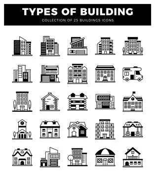Building icons for property development and architecture concepts. Ilustración de archivo