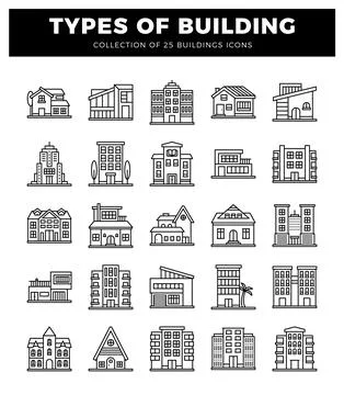 Building icons representing various architectures. Ilustração Stock