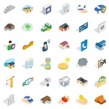 Building icons set, isometric style Stock Illustration
