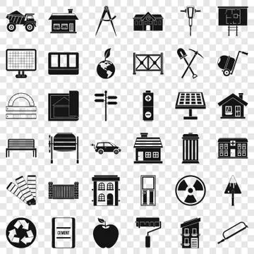 Building icons set, simple style Ilustración de archivo