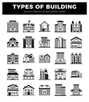 Building icons in a simple. flat design. white background Ilustración de archivo